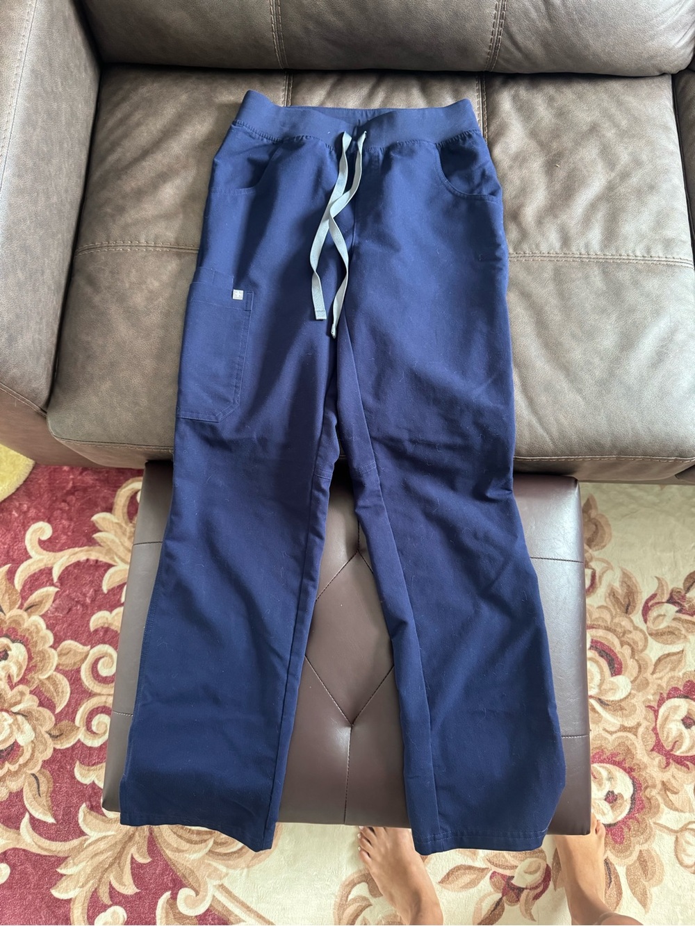 Figs womens Navy Jogger Scrub Pants with Gray Drawstring